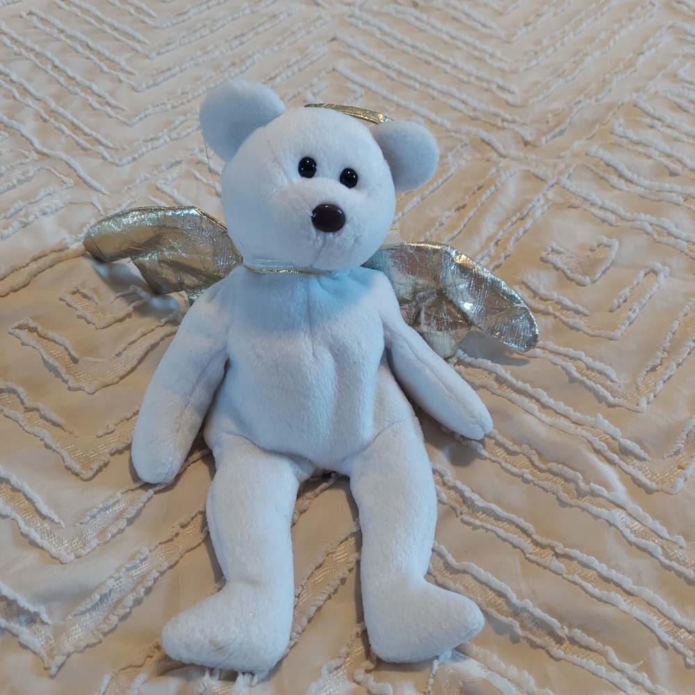 Halo White Plush Angel Bear with Silver Accent TY Beanie Baby Y2k 90s